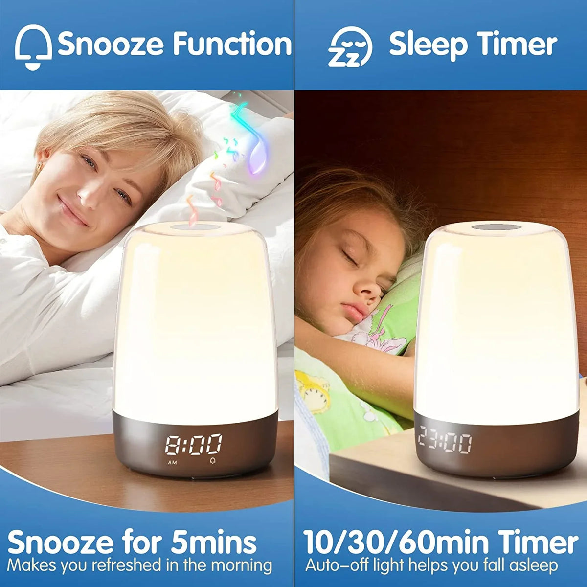 Kid Bedside Simulation Bedroom Lights, Wake Dimmable Timer Snooze Aid, Up Nursery for Light Lamp Sound Sleep Sleepers RGB Light Clock 7 Alarms, Night Heavy Alarm Sun Sunrise 7 Natural Adults,
