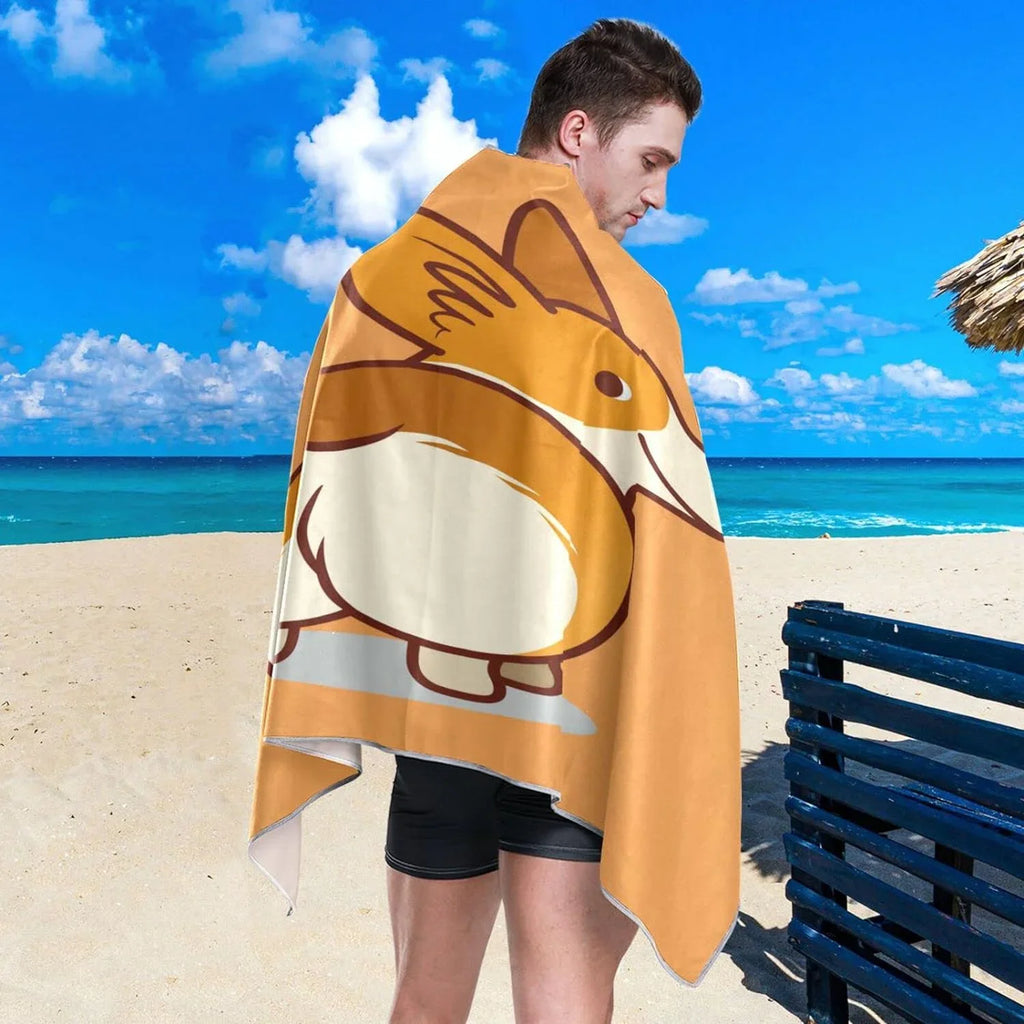 Dry Bestwell Travel Quick Compact Camping Beach Towel Super - Cute Towels Lightweight Corgi for Towel Oversized Holiday（353） Absorbent Swimming Orange -
