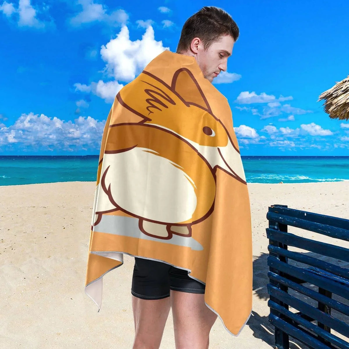 Dry Bestwell Travel Quick Compact Camping Beach Towel Super - Cute Towels Lightweight Corgi for Towel Oversized Holiday（353） Absorbent Swimming Orange -