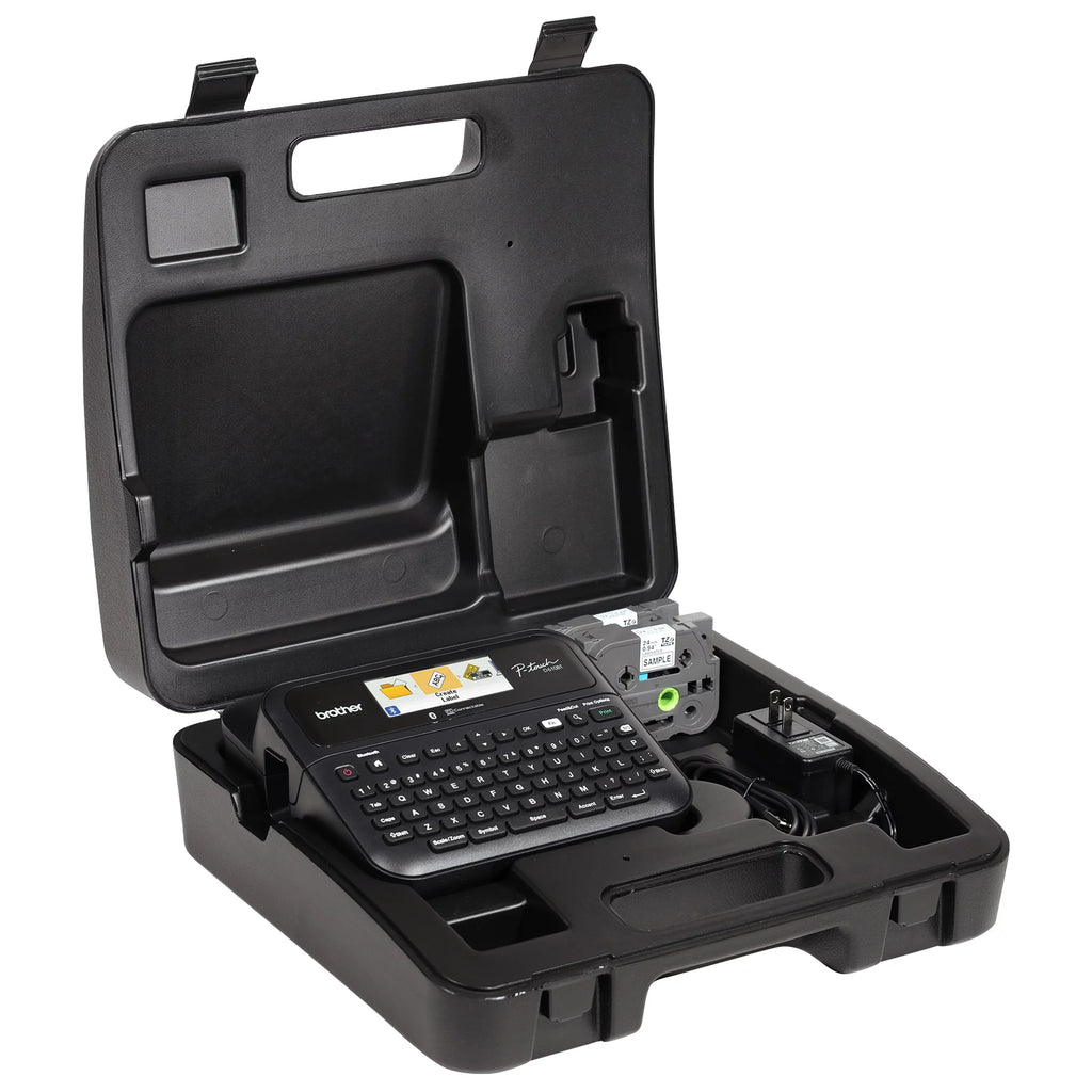 Label Connected includes case Sample Black with Professional Brother Business Print Label and 4m PT-D610BTVP on P-touch Bluetooth® Clear (12mm). ~1/2” Tape Maker Connectivity, carry