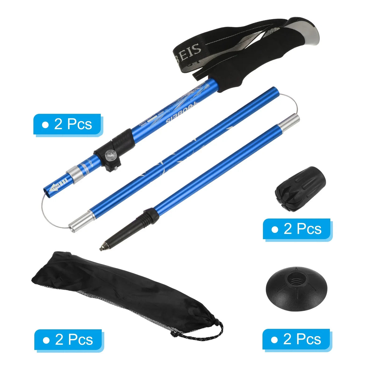 Trekking Pack Collapsible Mud 2 Poles, Blue with Uxcell Pole Hiking 51 Basket, Dark Inch