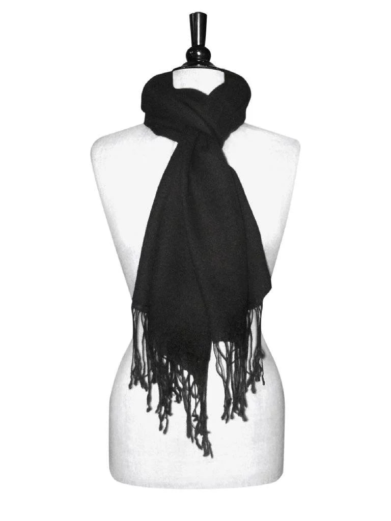 Solid Wool Scarves Color Scarf 100% BLACK Womens Wrap Pashmina Shawl Biagio