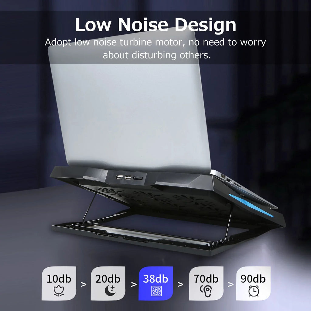 6 Cooling Foldable Adjustable Stand Low Height with Noise Operation and Fans, Laptop