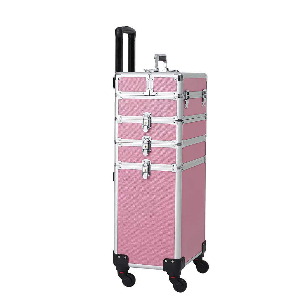 Makeup Case Trolley Case,Pink Case Zeng Drawers Makeup with Train Rolling