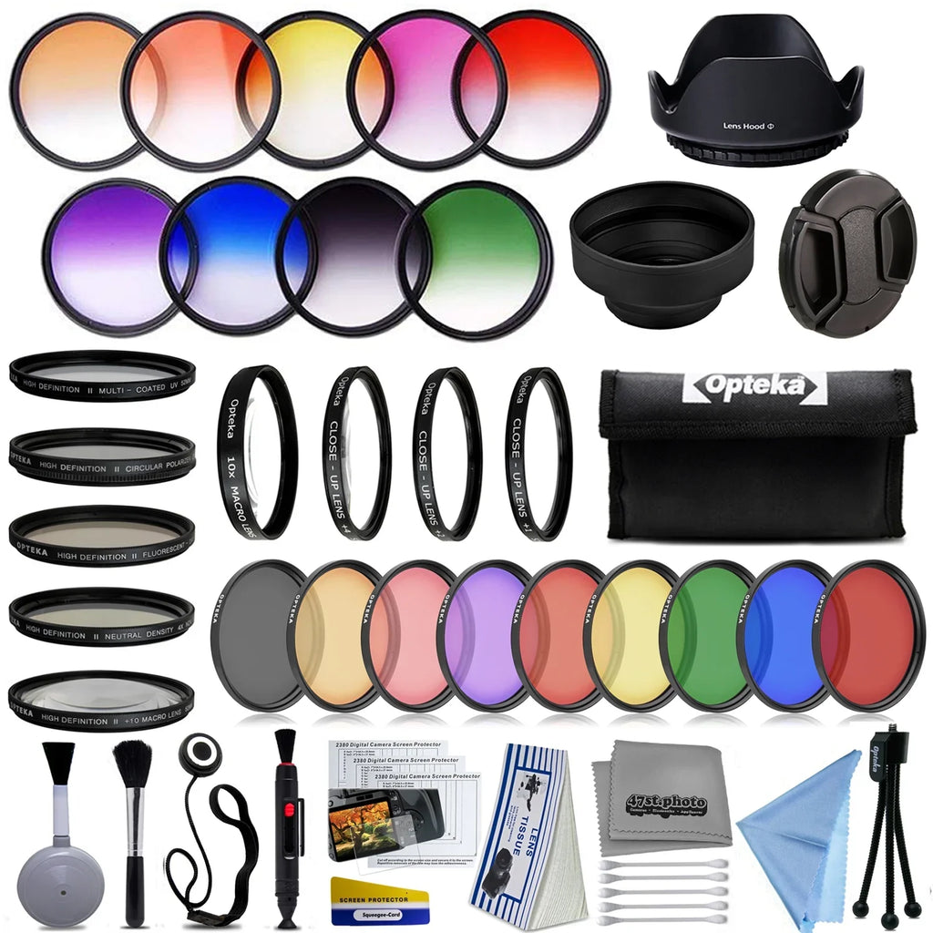 58mm and Tulip Lens 9pc kit with & kit (UV-CPL-FL-ND4-10x), hoods Cleaning More and 4pc Opteka Bundle Professional Filter Solid Filter (+1,+2,+4,10x), 5pc Set Graduated Macro + Accessory Rubber Lens