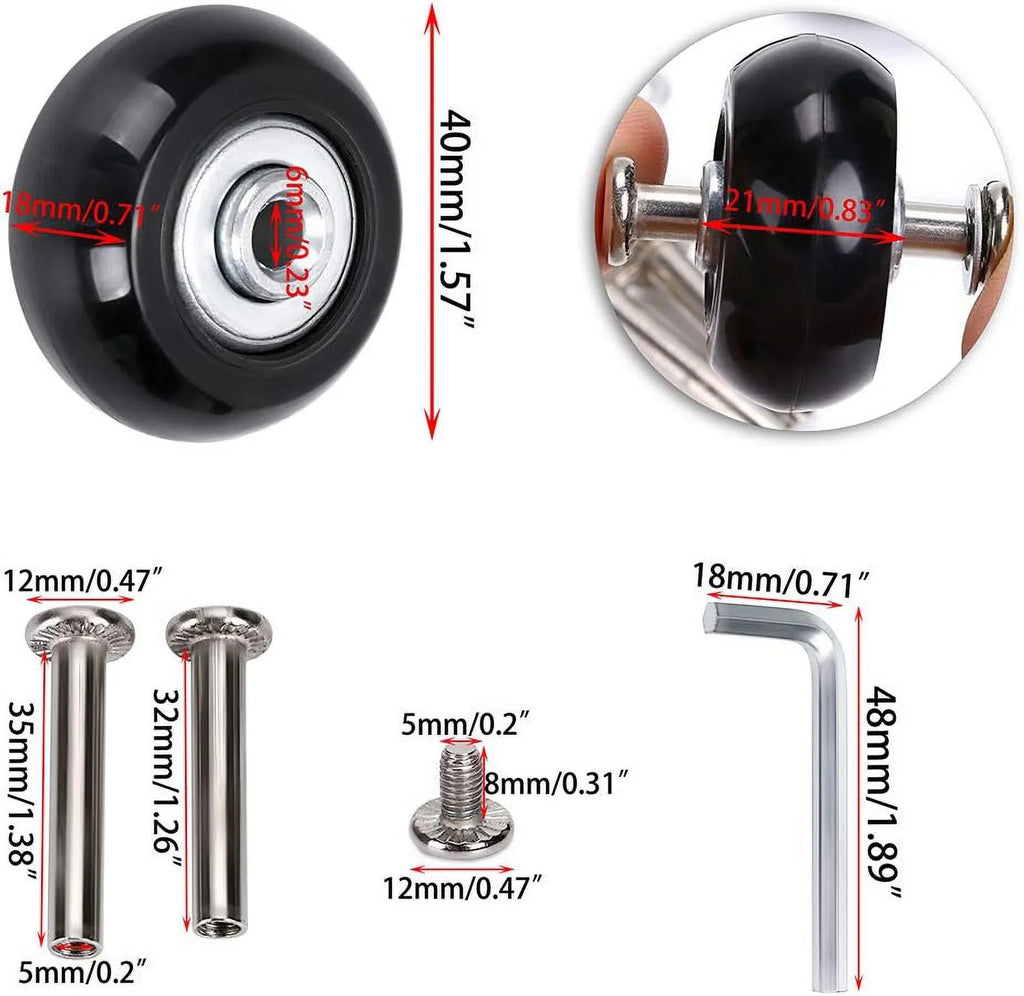 Repair Kits, x A Luggage Wheels, Swivel of Suitcase Bearings 4 Rubber OwnMy Caster 18mm Replacement Wheels Set 40mm