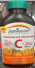Natural 500mg, Tablets + 400 Chewable Vitamin Tangy C Orange, Jamieson Zinc