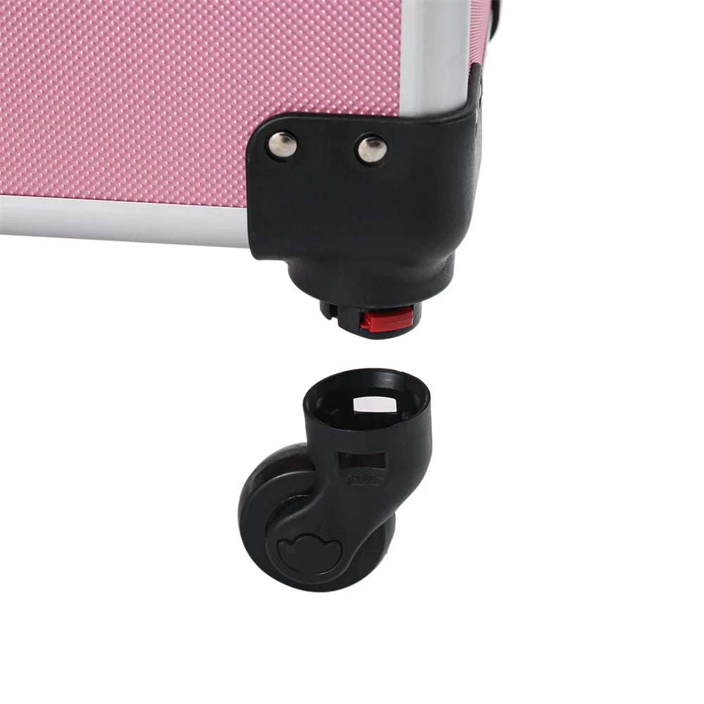 Makeup Case Trolley Case,Pink Case Zeng Drawers Makeup with Train Rolling