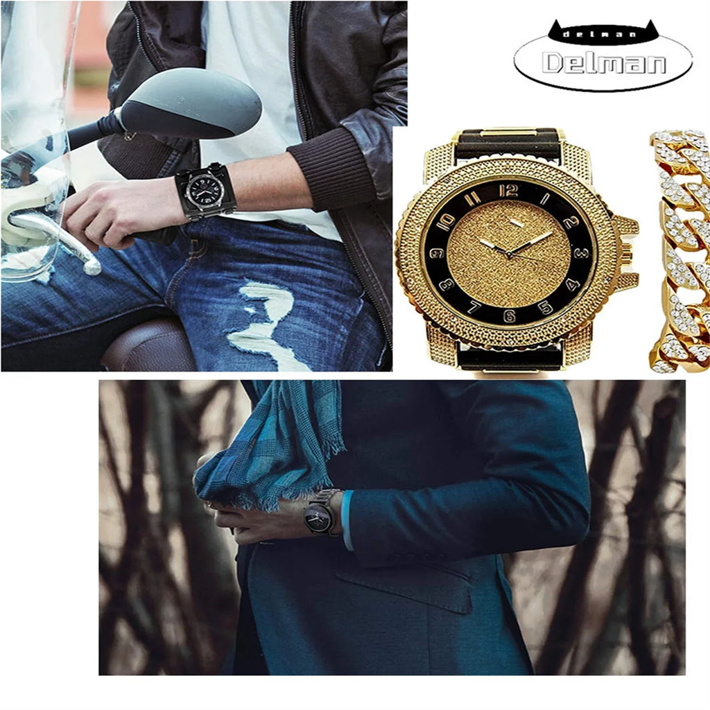 Bracelet Watch Bling-ed Gold Out Bullet Rubber Out Black Hop Tone w/Bling'd Gold Cuban Hip