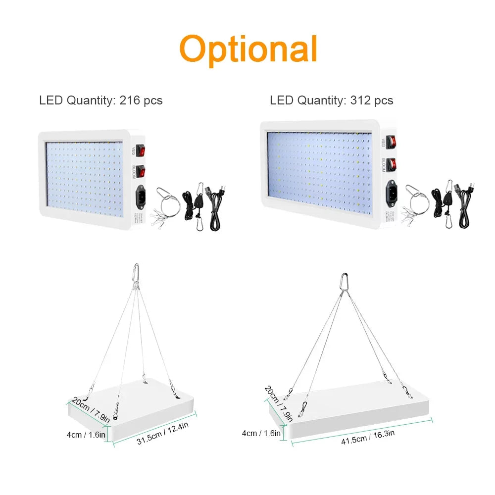 Veg Growing and Hanging Bloom Seedlings Plant 2000W Greenhouse LEDs Dual IP65 for for Lamps Waterproof Indoor Plants Spectrum Flowers Switch 312 Grow Full