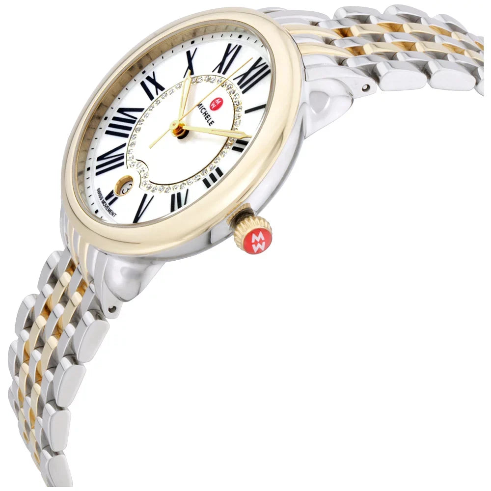 Mother of 2-Tone 46 Watch Women's Serein MWW21B000015 Michele Mid Diamonds Pearl