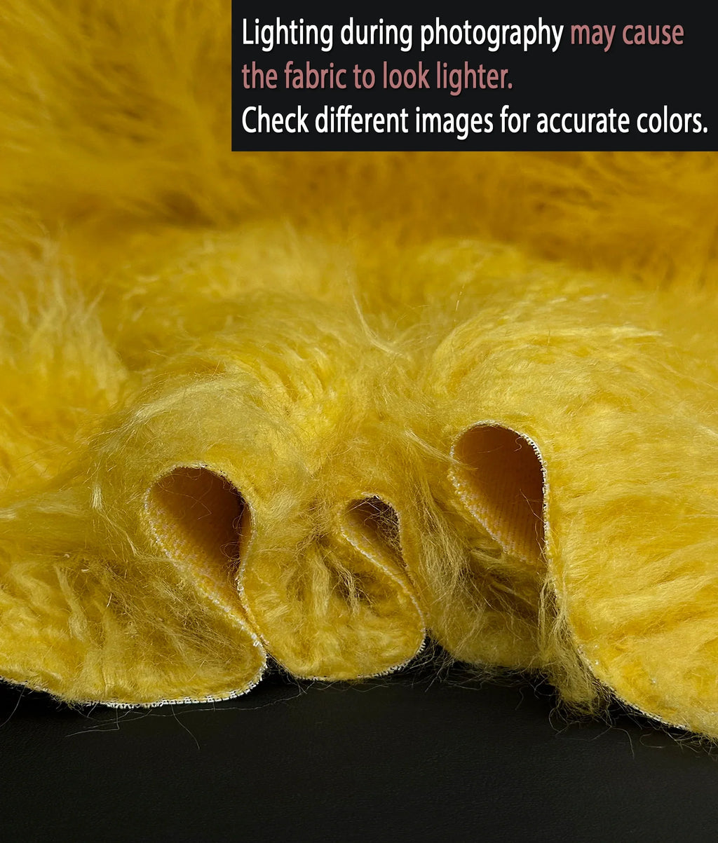 CURLY Yard Japanese by Sewing 58" Craft, 3.5" Fire Yard Cosplay Per Fake Yak FUR LONG Continuous Yarn / Faux Retardant (Yellow) Pile 2.3oz Wide Sold