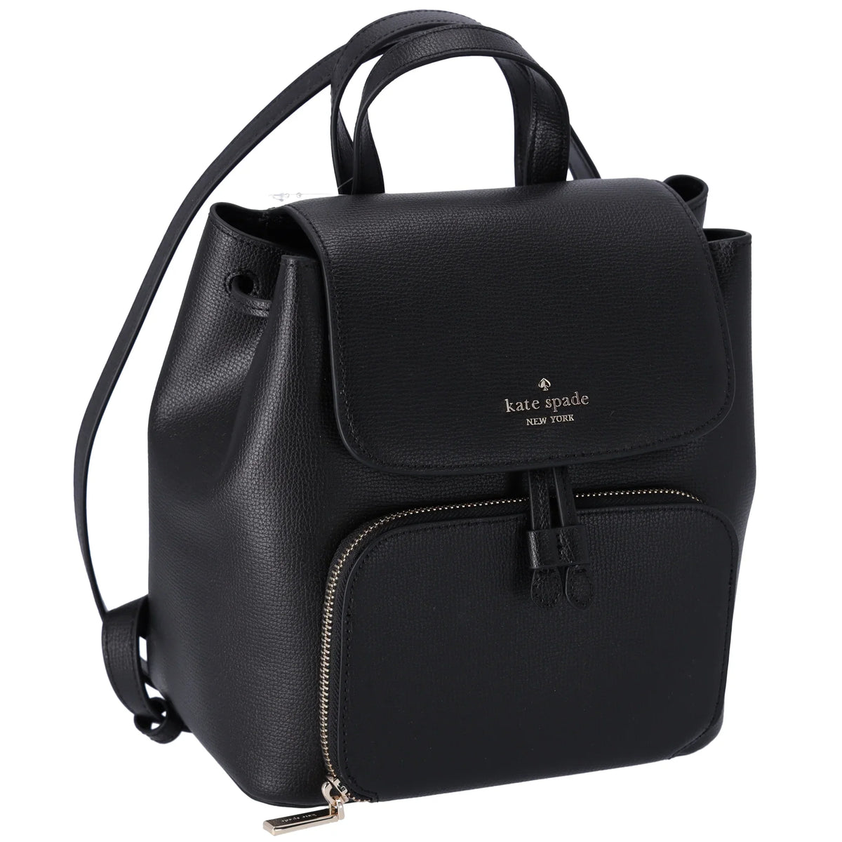 Kristi Spade Leather Flap Black Kate Medium Refined Grain Drawstring Backpack