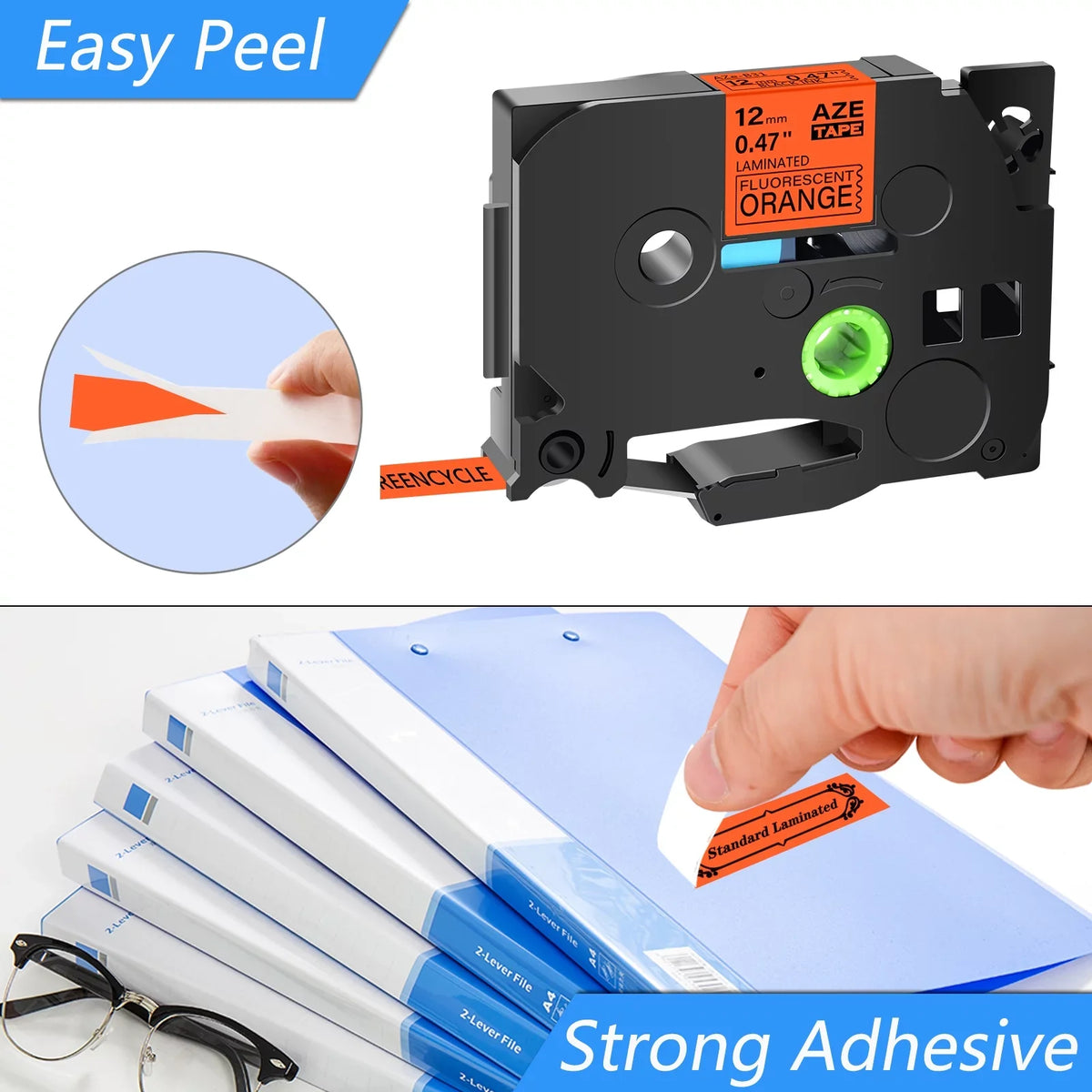 TZe 0.47'' TZe-B31 TZB31 D400 Tape Laminated TZ-B31 Pack for Brother Orange D210 Label 12mm TZ Maker on Cube Black Compatible 8 GREENCYCLE PT-D600 Label in P-Touch H110 TZeB31 use Fluorescent