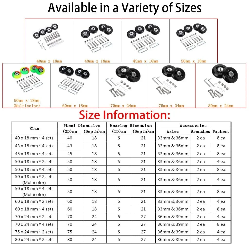 Repair Kits, x A Luggage Wheels, Swivel of Suitcase Bearings 4 Rubber OwnMy Caster 18mm Replacement Wheels Set 40mm