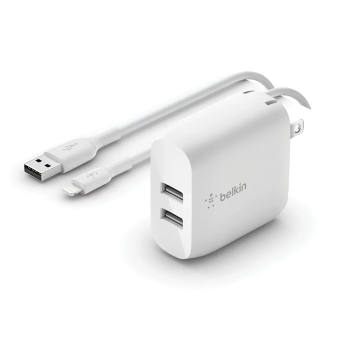 Belkin (24W) White for 8-Pin iPhone Charger USB Dual + Wall Cable -