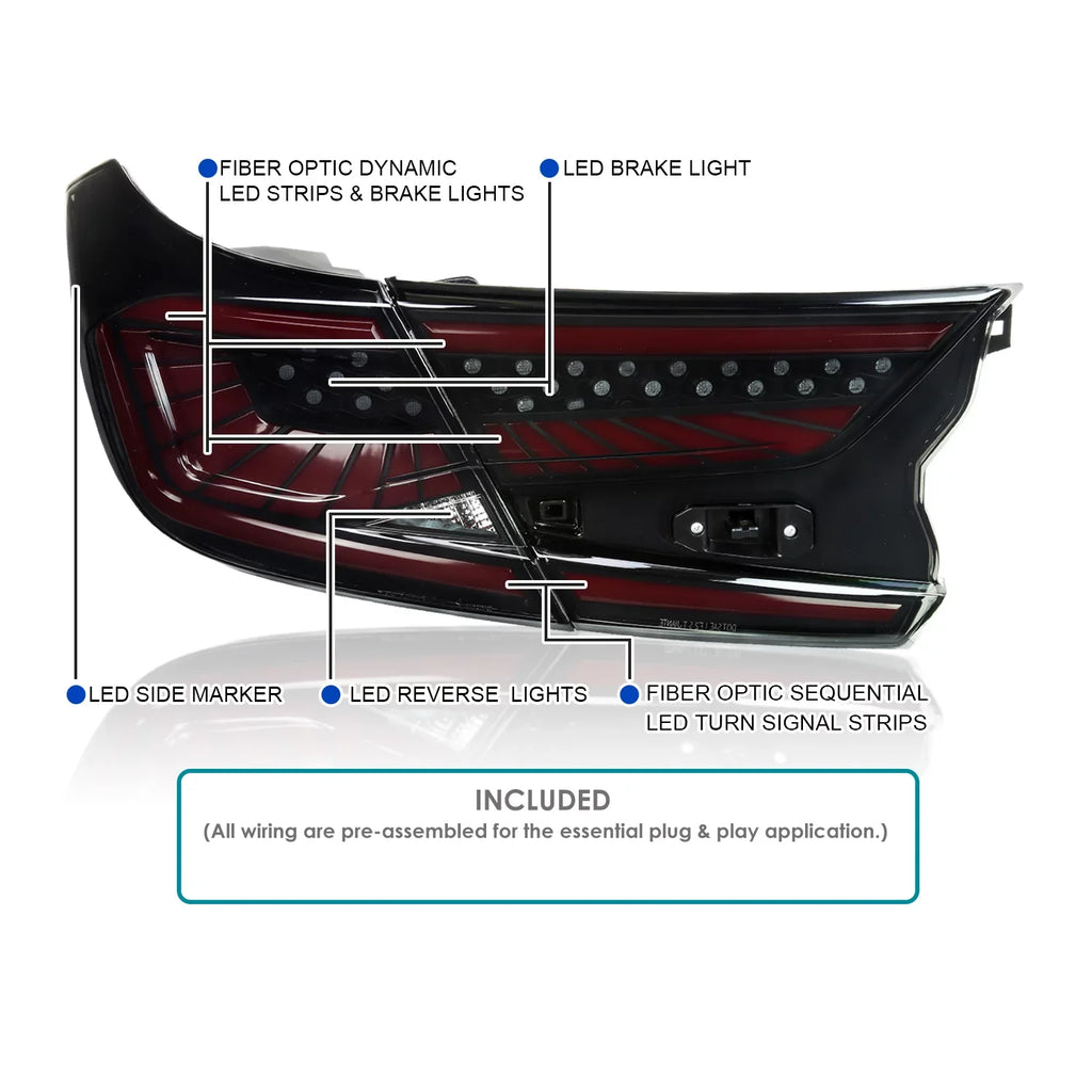 2018-2022 Light Spec-D Tail Bar with Smoke Sequential Tuning Accord Left Red Sedan Housing Compatible Lights + Assembly 4Dr Black Pair with Dynamic LED Right Lens Honda