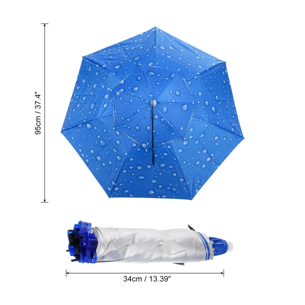 Sun Oxford Blue OD 37.4" Head Hat, Umbrella Strip, Fabric Layer Uxcell Folding Double Cap with Rain