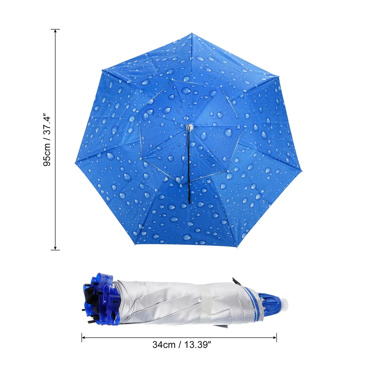Sun Oxford Blue OD 37.4" Head Hat, Umbrella Strip, Fabric Layer Uxcell Folding Double Cap with Rain