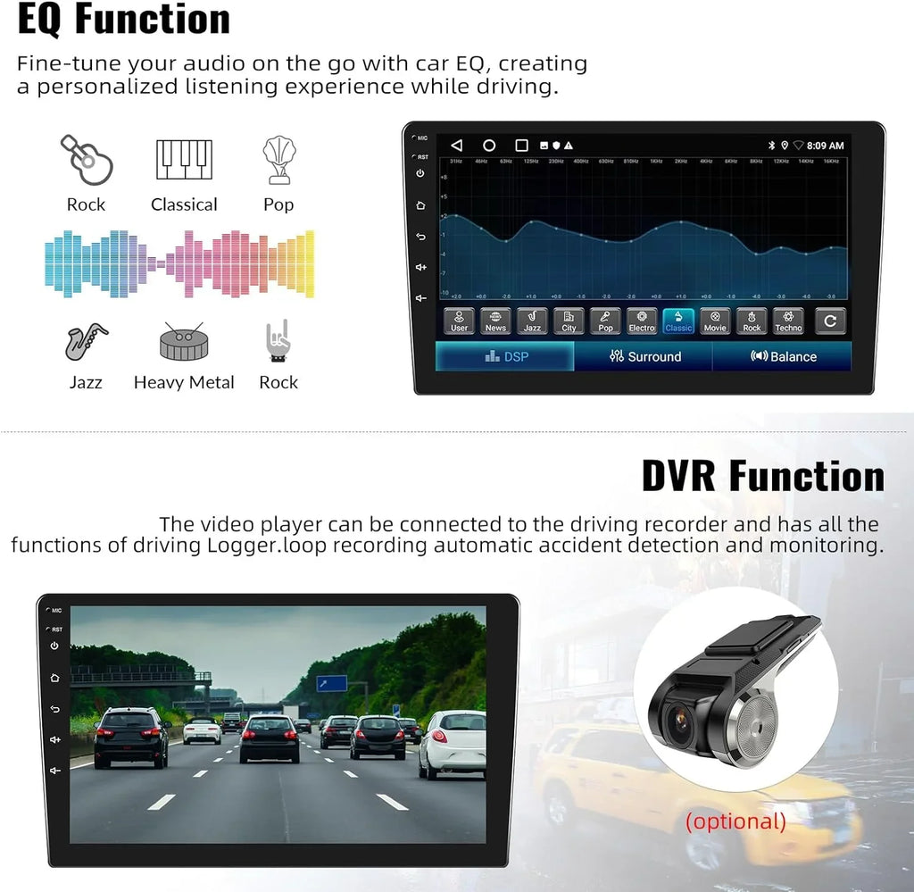 with 10.1'' with Screen Radio GPS Mirror Unit Head Android WiFi Bluetooth Touch Single Stereo USB + 1G+32G Car Camera Car Link Navigation FM Din Backup Rimoody