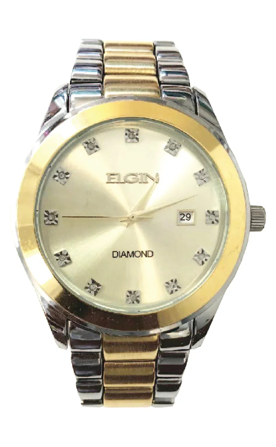 FG160042 Diamond with - Elgin Dial Watch Adult Champagne Male Dial Two-Tone