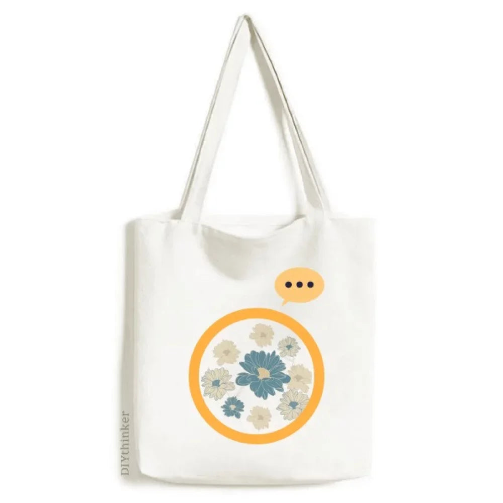 Flower Expression Bag Canvas Tote Chrysanthemum Shoulder Blue Sack