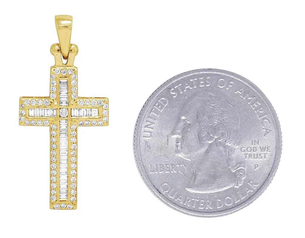 Baguette Diamond Cross 0.4CT Yellow Gold 1.25" 14K