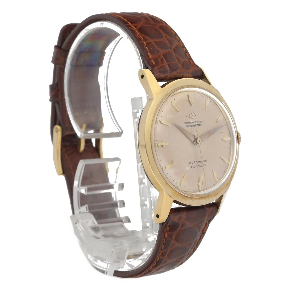 Gold Automatic Movado Chronometre 18k Leather Yellow Watch 34mm 1231 Wrist