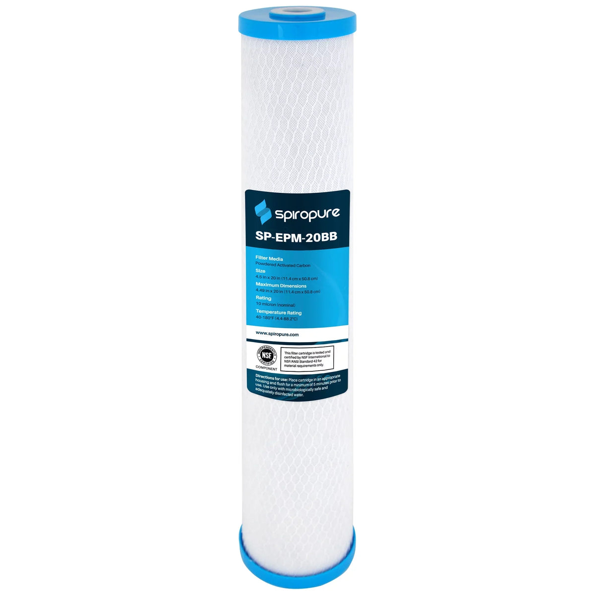 SpiroPure 4.5" Carbon NSF liquid Block PAC Micron Filter, 10 x 20 Pack) (4