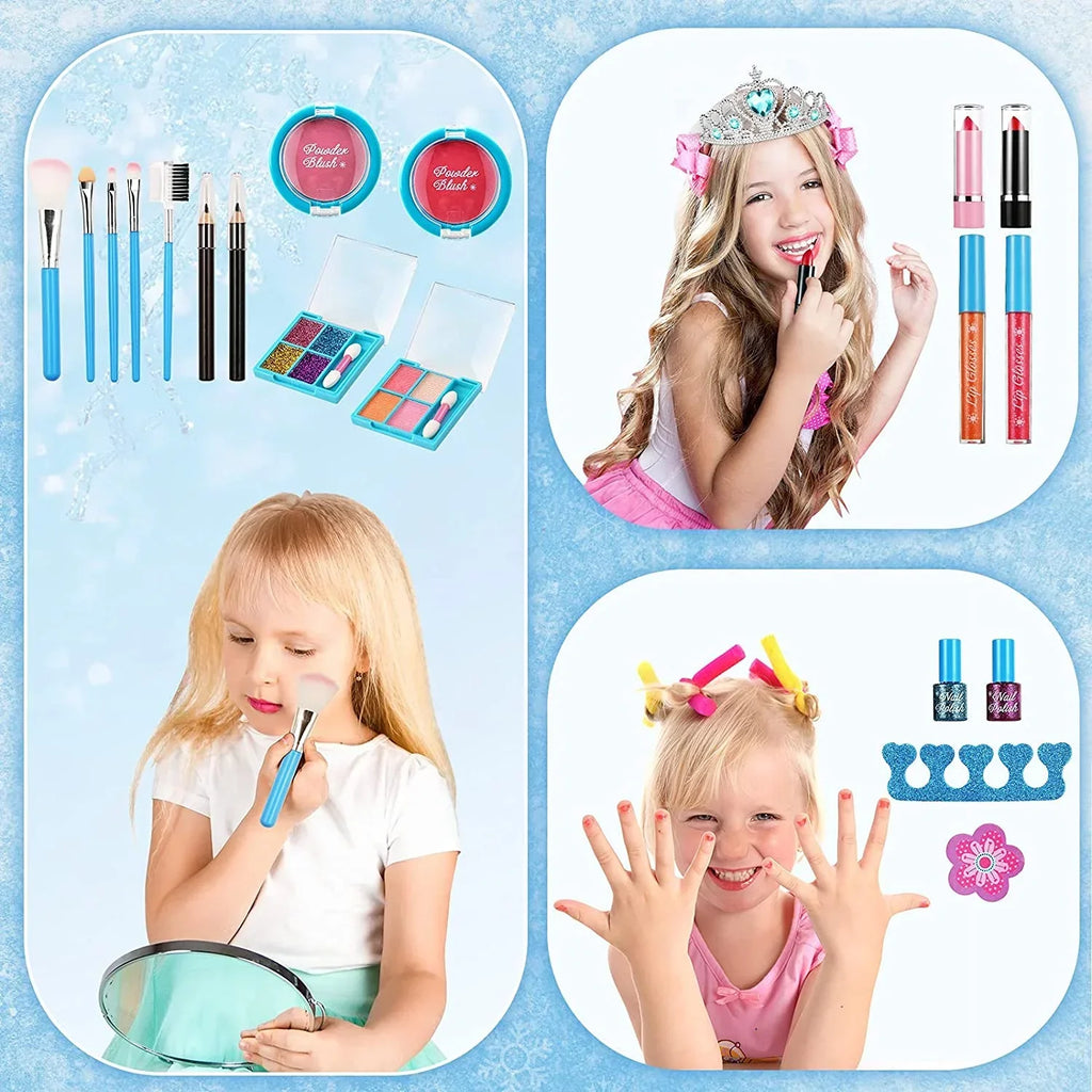 Toddler & Cosmetic Old for Gift Makeup Makeup Girls, (Blue) Makeup Washable with Makeup 3-12 Set Kids Toy Bag, Safe for Years Girls 24 Non-Toxic Frozen Kids Kit Princess, Pcs Set Toys for Real Kit