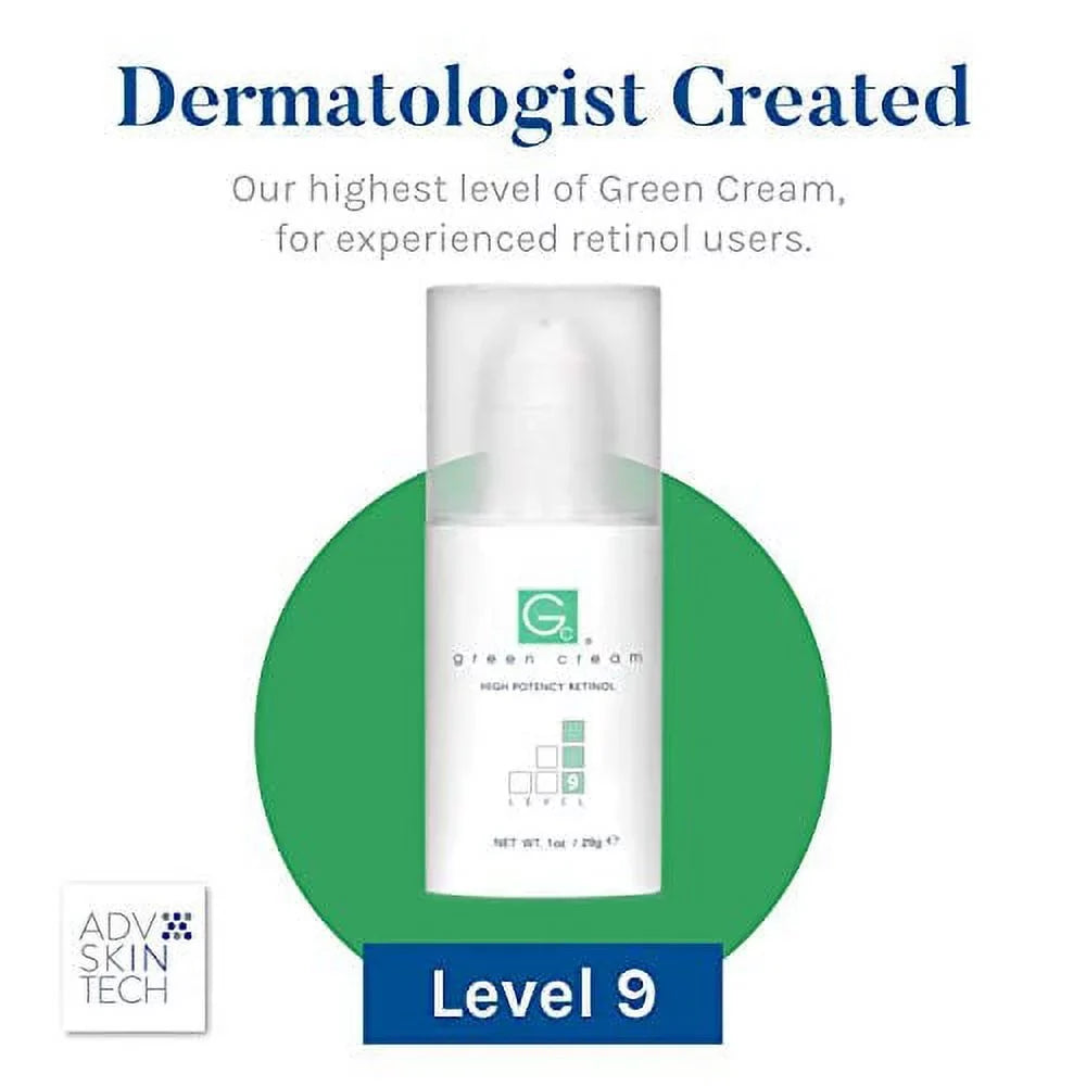 Level Cream Airless Pump, Green Retinol, Potency, High 9, Ounce 1