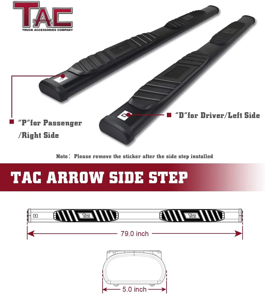 Step Steps Cab Bars Crew Aluminum Pickup 5” Nerf Off-Road Accessories Fits 2005-2024 Texture 5" Truck Black Frontier Rails 2Pcs Side TAC Nissan