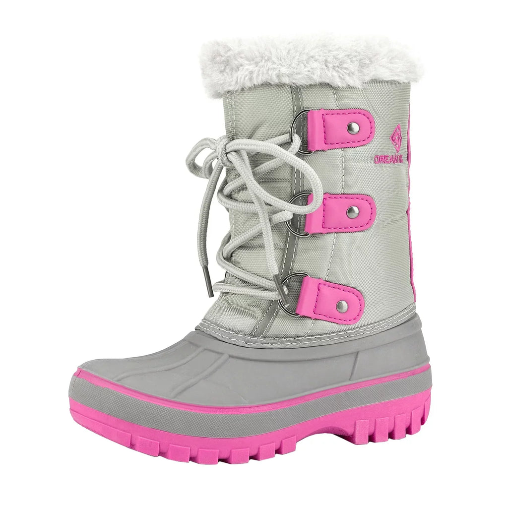 dimension Kid Shoes Pairs Kids Big Dream Ankle Boots Warm 5 FORESTER Toddler Boys Winter Boots Girls Fur-Lined GREY/FUCHSIA Snow Faux Soft