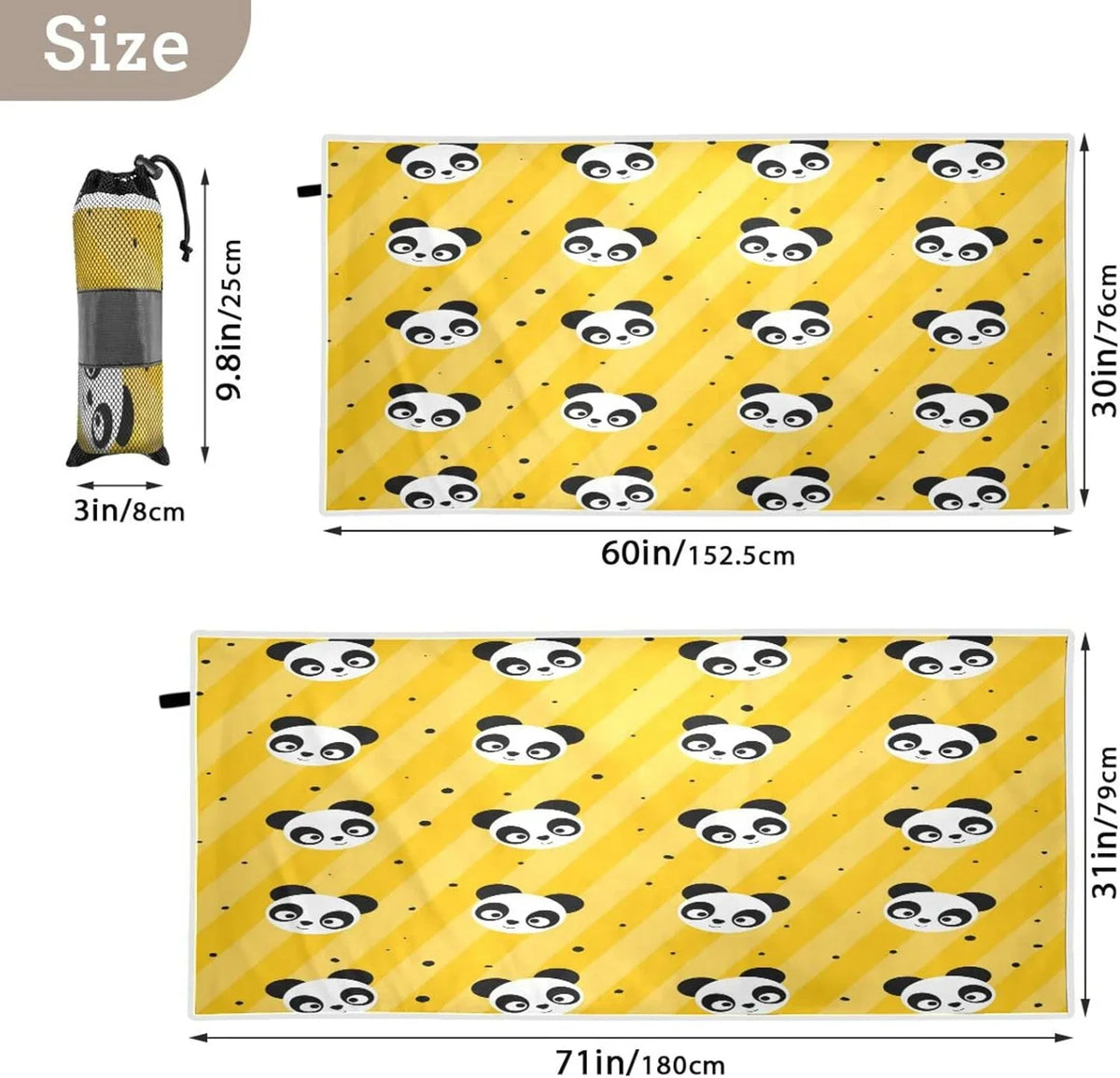 Dry 31”X71” Towel Panda Quick Dot Towel, Multipurpose Towel Beach Shower Microfiber Bestwell Blanket, Bath Free Thin Pool Yellow Yoga Towel Oversized Polka Sand Lightweight Swim
