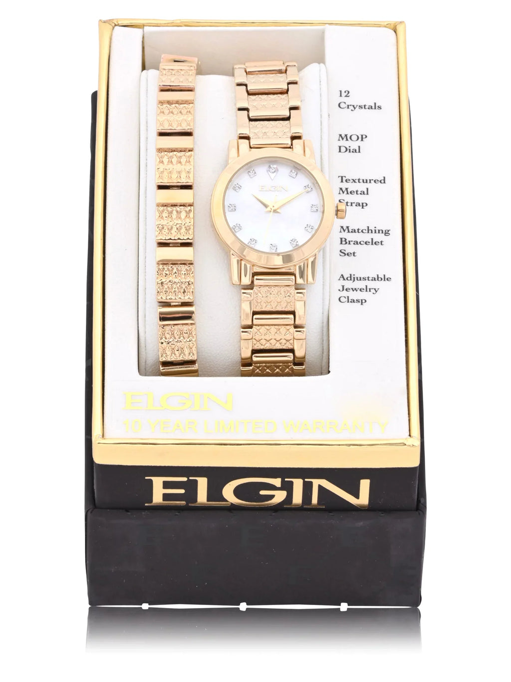 Set Stones Dial Gold and Elgin in with Female Adult Czech Watch MOP (EG180011ST) Bracelet and