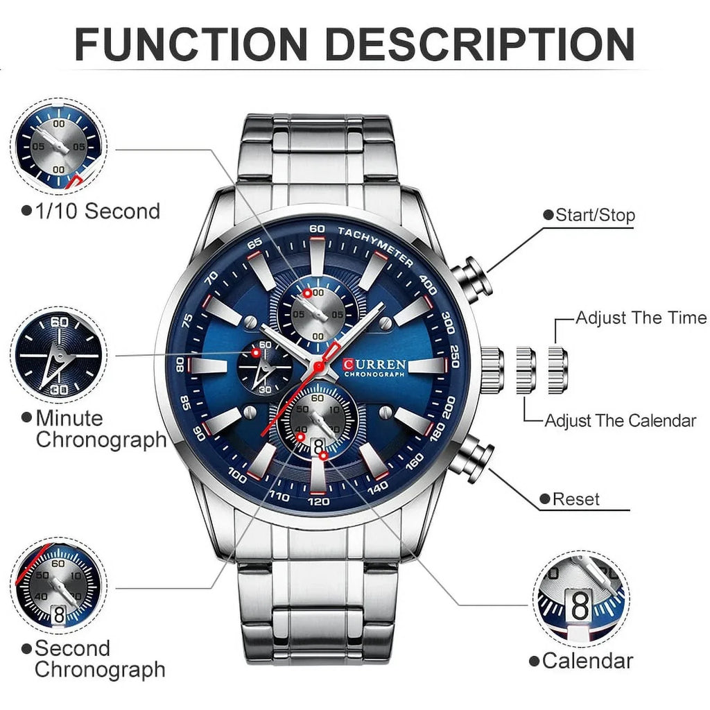 Wrist for Watch Sport Men Men’s Relogio Masculino Date Luxury Top Waterproof Black Chronograph Brand Watches Silver Watches New Quartz