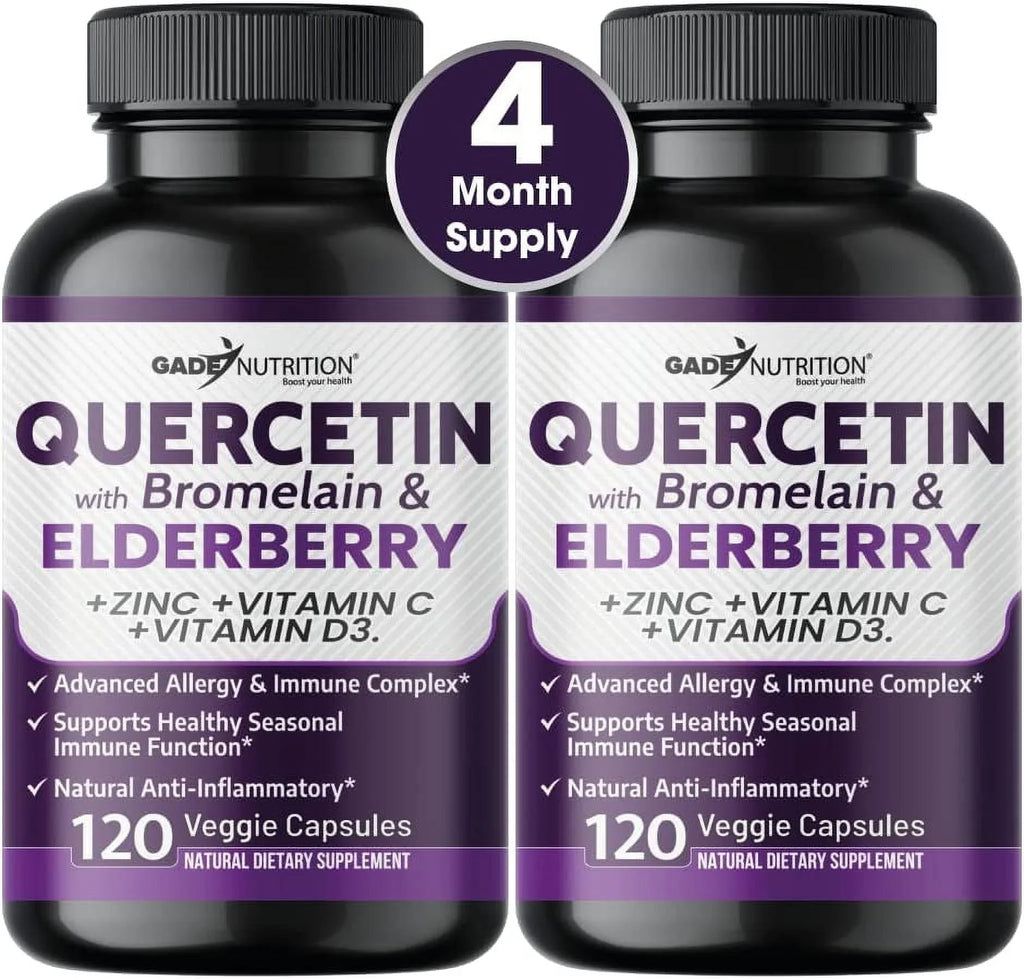 Quercetin Zinc with Immune 6 - Bromelain Supply - Quercetin - USA Months Daily and Quercetin 1 Quercetin with Support, Vitamin - - in Gluten-Free - Non-GMO, 500mg C D3 4 - Elderberry - Vitamin Zinc