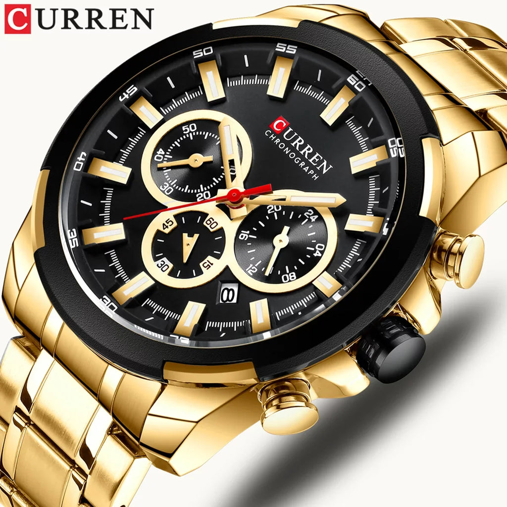 Three Indicator Stainless Watches Male Waterproof Second Quartz with Sub-Dials Wristwatch Luminous Hands Minute CURREN Stra Man Calendar Men Microsecond for Watch Chronograph Date 8361 Steel