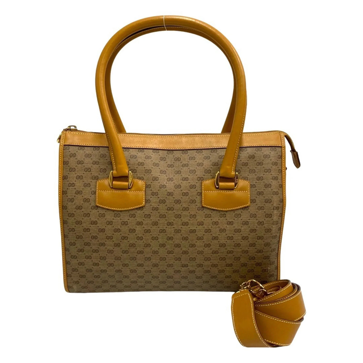 (Good) GG Shoulder Bag Leather Genuine Handbag Pre-Owned Brown Old 2way Micro Vintage