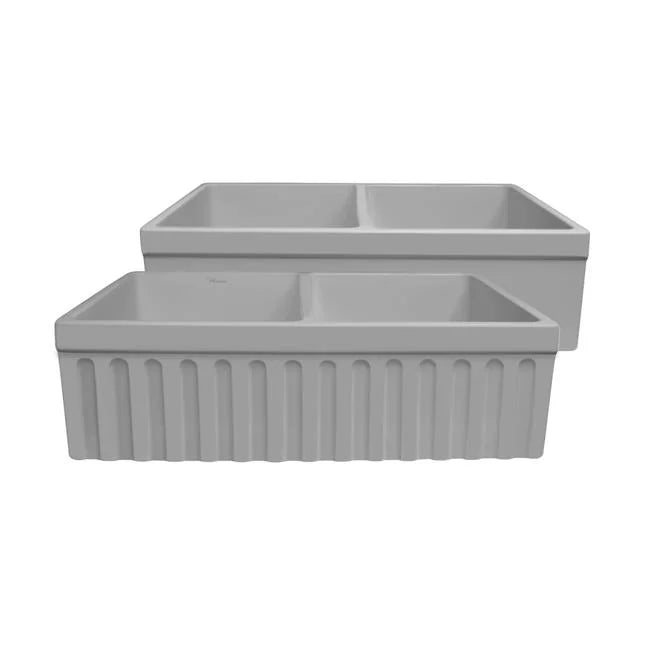 Farmhaus with Front Matte Double a Light Quatro Sink Cement Whitehaus Fluted Bowl Fireclay Fireclay Alcove Reversible Collection Apron -