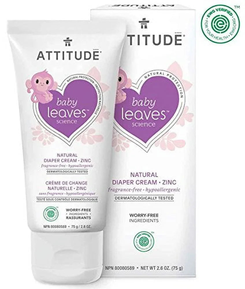 Natural VERIFIED, (2,6 Diaper Rash Irritation , Moisture, Diaper Baby , Fluid Tested Hypoallergenic, and Prevents Cream Ounce) Blocks Fragrance-Free , ATTITUDE Zinc EWG Dermatologist Cream leaves