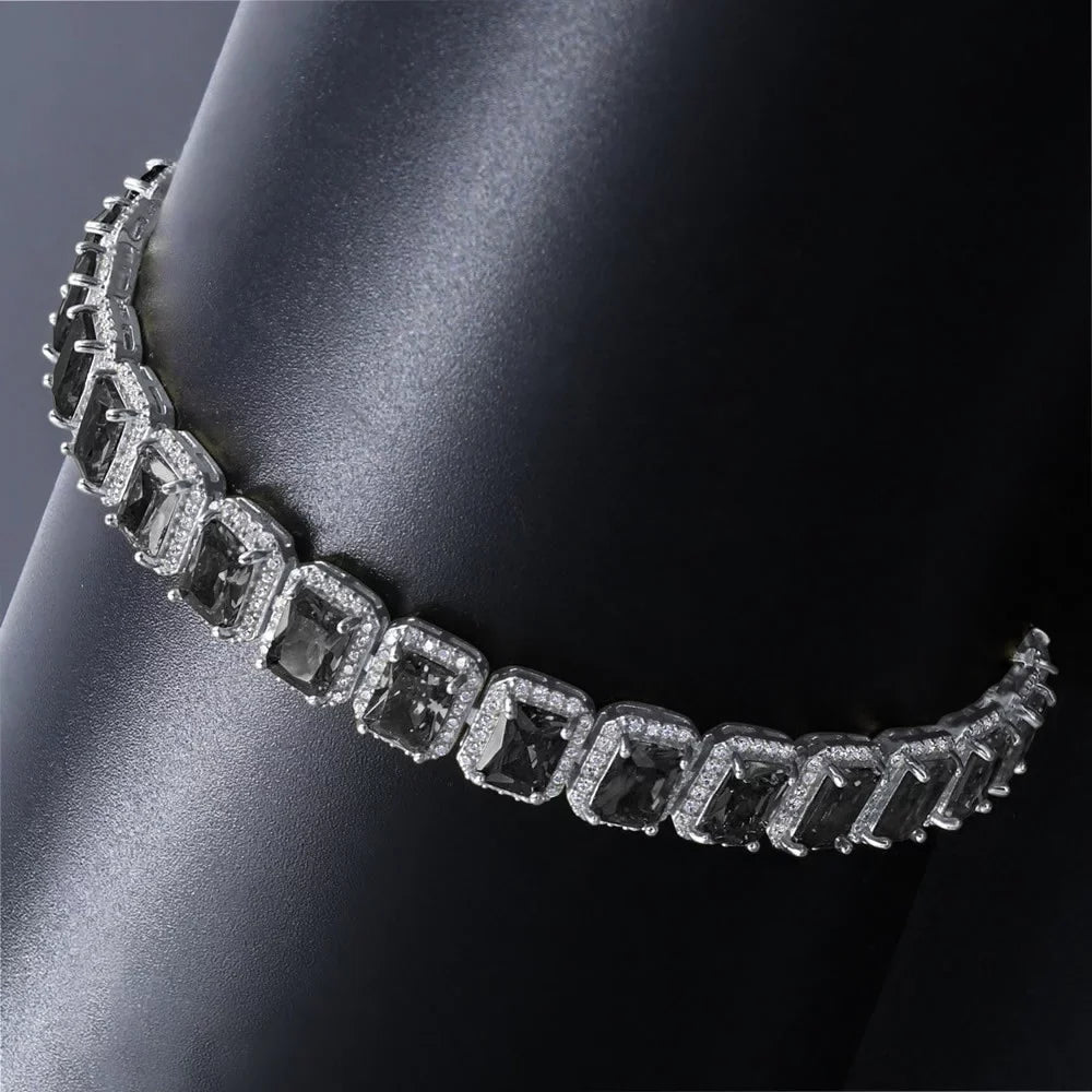 Mens Diamonds 14K White / Gold Onyx Finish Simulated Inch Bracelet 8.5 Ladies Black Solitaire 10mm