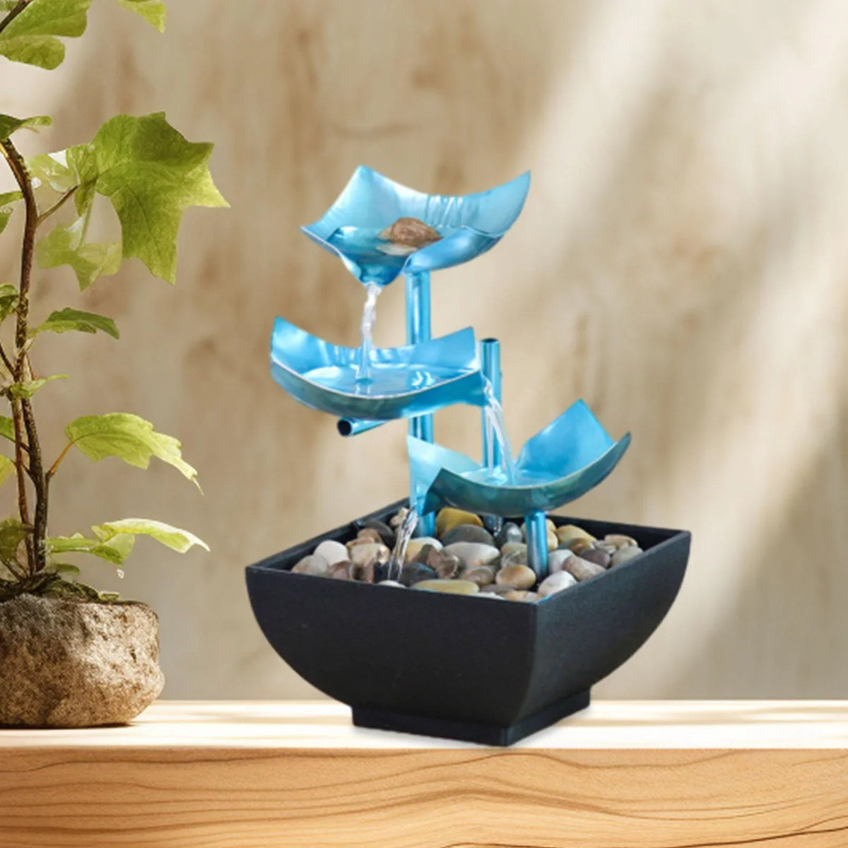 Room with Home for Fountain, Circular Indoor River Waterfall Tabletop Living Fountain Desk Menolana Rocks Flow liquid with liquid Garden