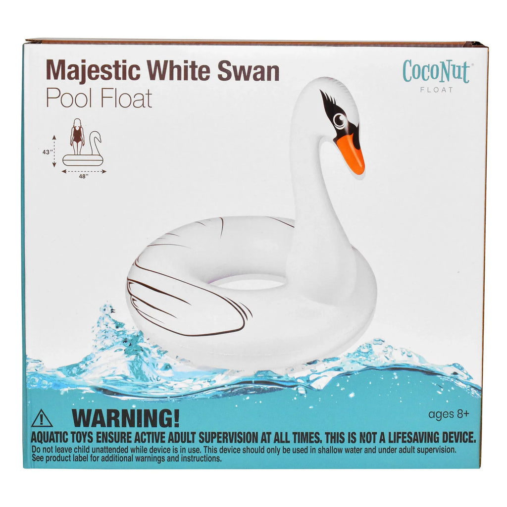 Inflatable, Jumbo Party Majestic Durable, liquid White Raft, Float: Anti-Leak, CocoNut Round Pool Ring Swan 48"x43" -