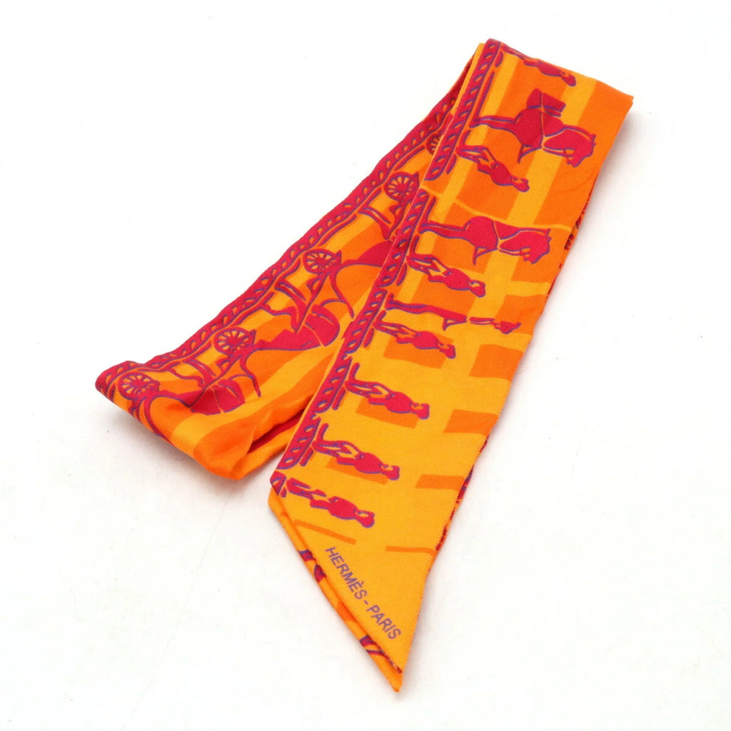 Hermes Twilly Muffler Silk Scarf Pre-Owned 10th HERMES Faubourg (Good) Orange Anniversary 24 100% 5-4-1 Ginza