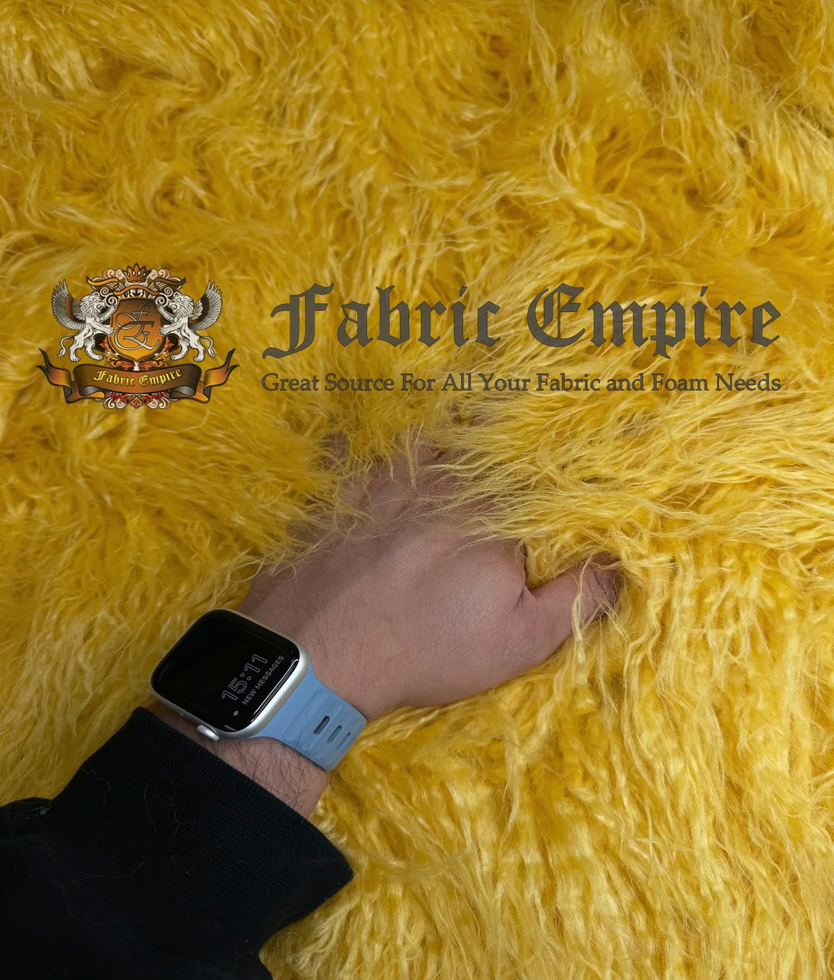 CURLY Yard Japanese by Sewing 58" Craft, 3.5" Fire Yard Cosplay Per Fake Yak FUR LONG Continuous Yarn / Faux Retardant (Yellow) Pile 2.3oz Wide Sold