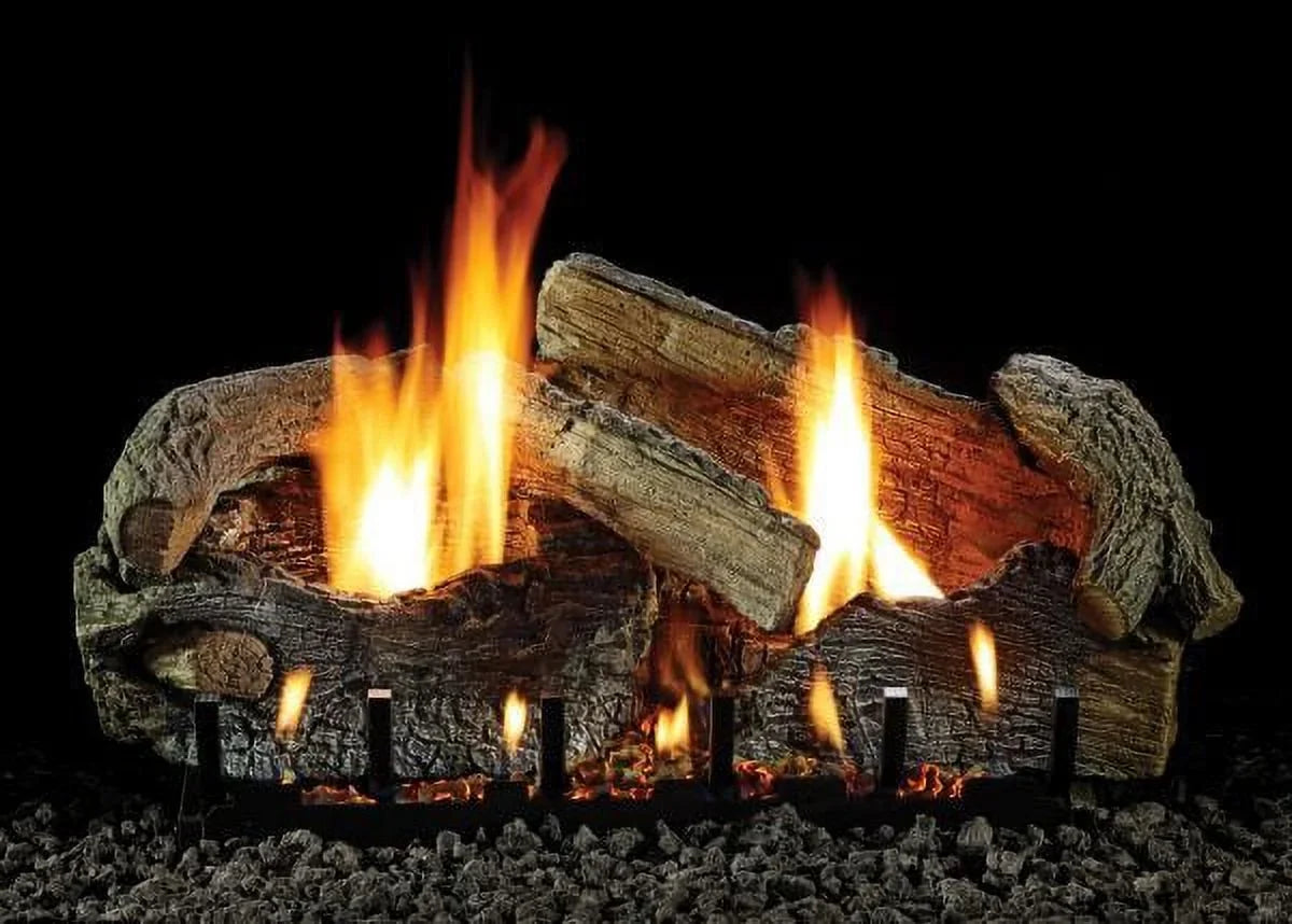 Oak MV Stacked Burner, Aged VF/V Logset with Glaze Slope 24" LP