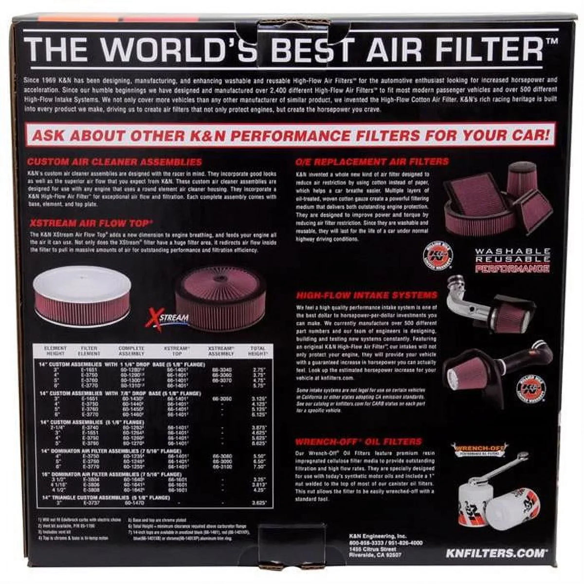 Cleaner Filters Assembly Air K&N 60-1290 Custom