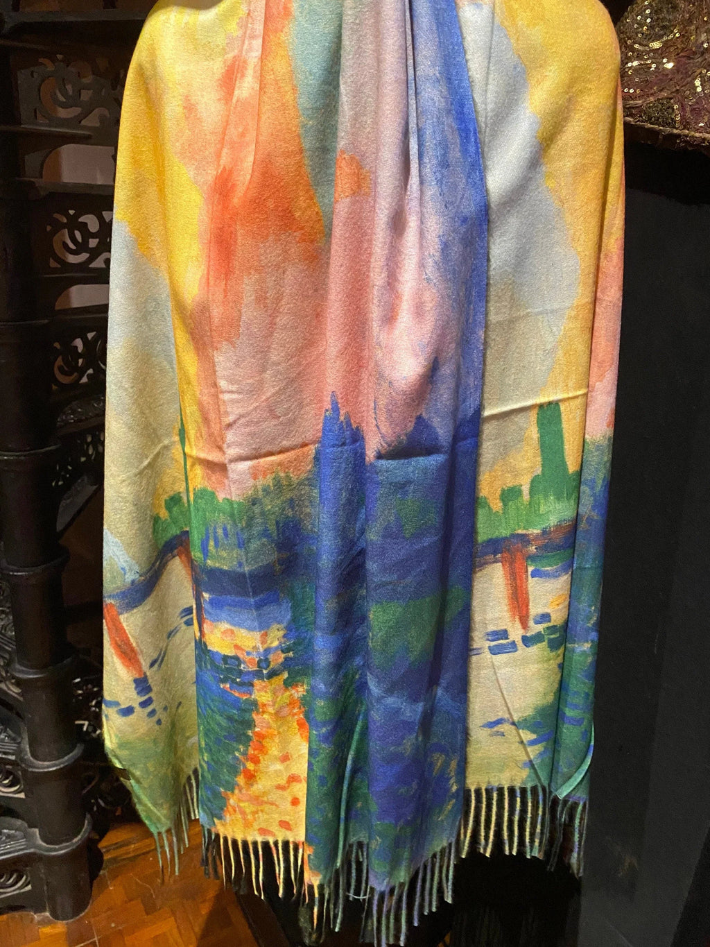 Wrap Orange Reversible Vintage Cashmere Scarf impressionist Pashmina