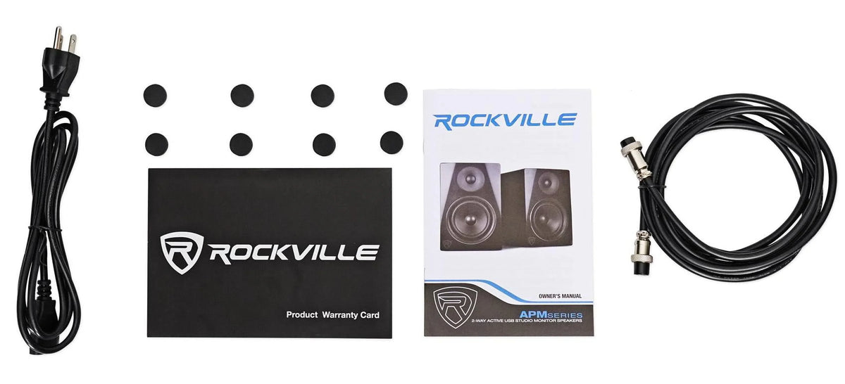 USB Studio 8" Rockville APM8W Monitor Black Speakers+28" Stands Premium (2)